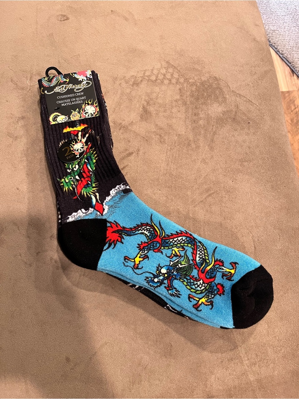 Ed Hardy Black & Blue Dragon Crew Socks 2 Pc
